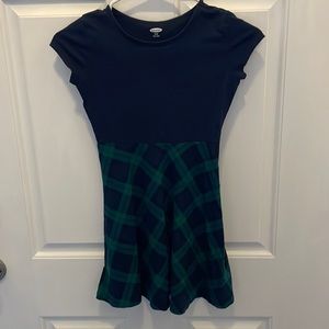 Navy and green plaid dress
